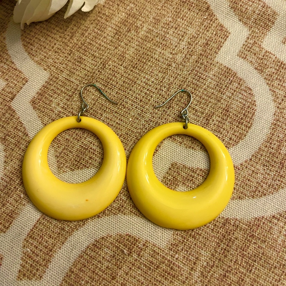 Yellow Retro Hoop Earrings